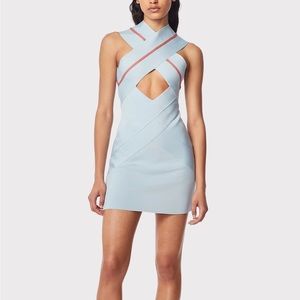 Herve Leger Crossover Baby Blue Cocktail Bodycon Dress